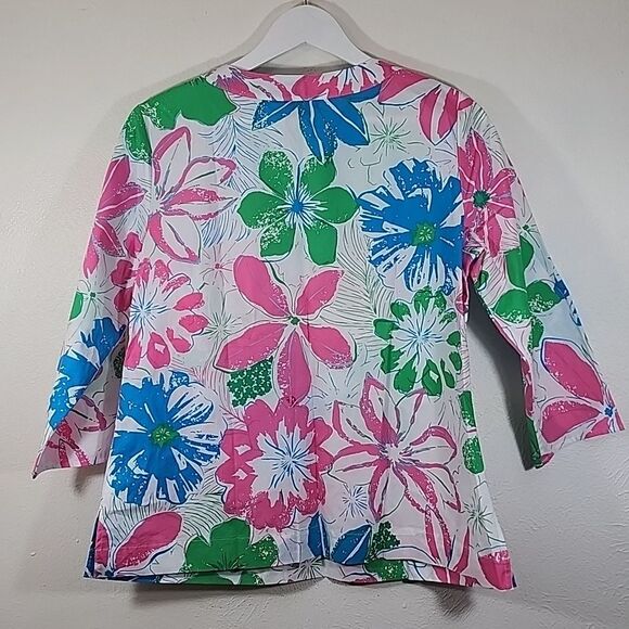 Talbots cotton floral lace bib tunic top size M/Petite - Picture 5 of 8